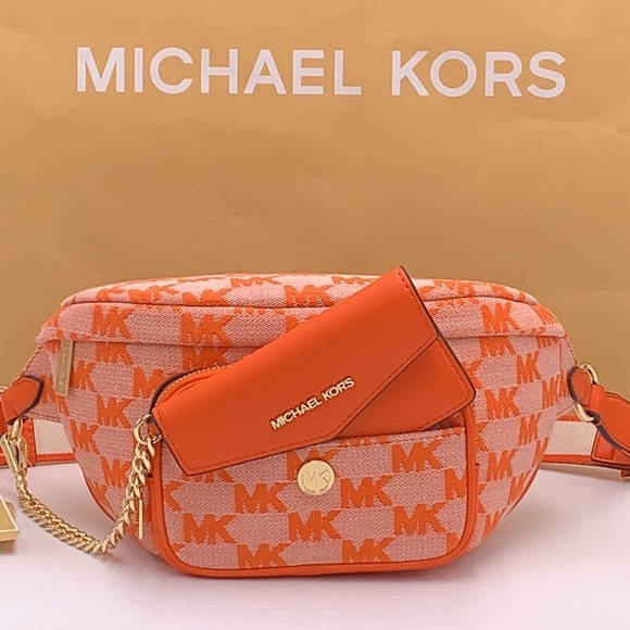 MICHAEL KORS Maisie Large Logo 2-in-1 Sling Waist Fanny Pack Crossbody Poppy NWT - Picture 2 of 16